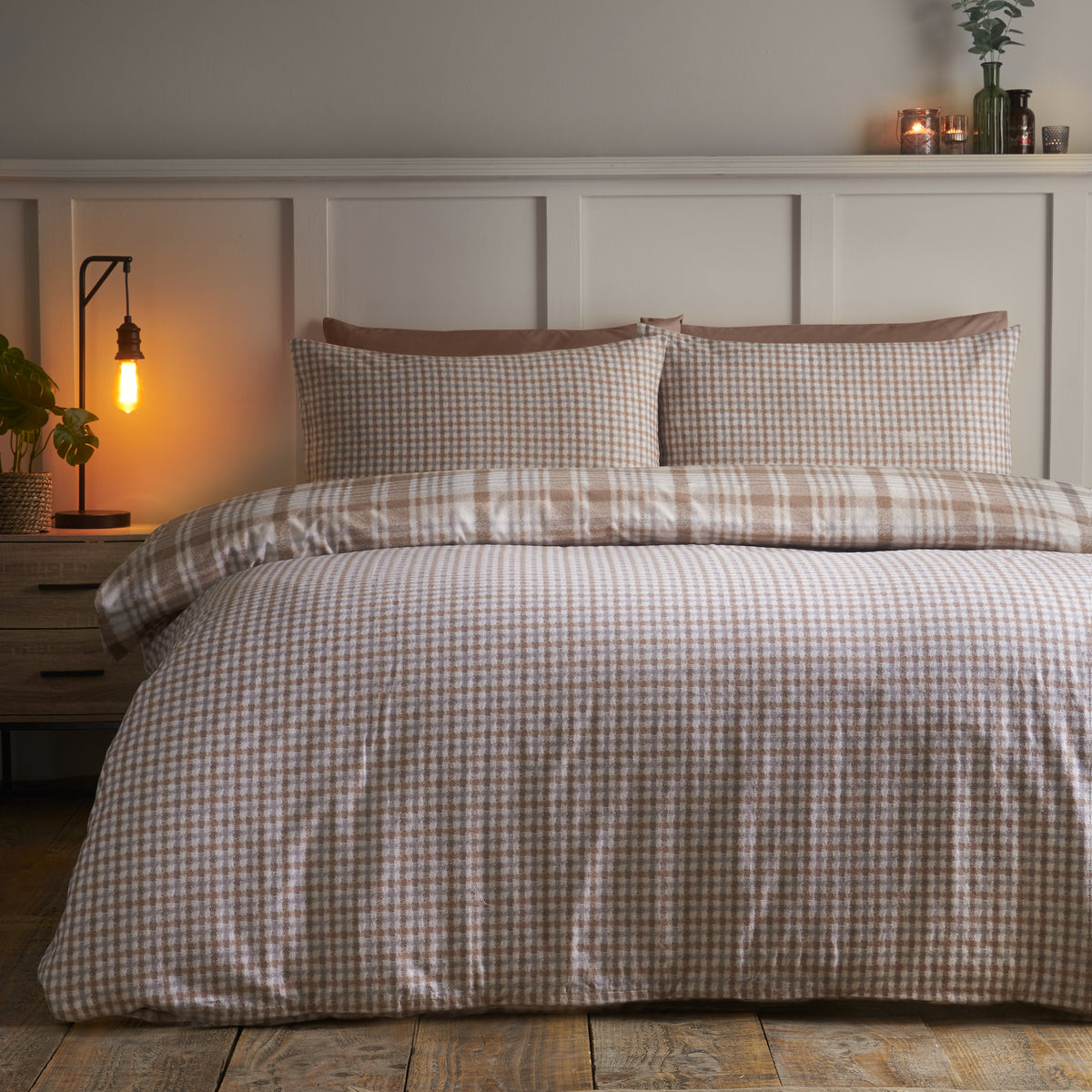 Hamish Check Natural Duvet Set Brushed Cotton