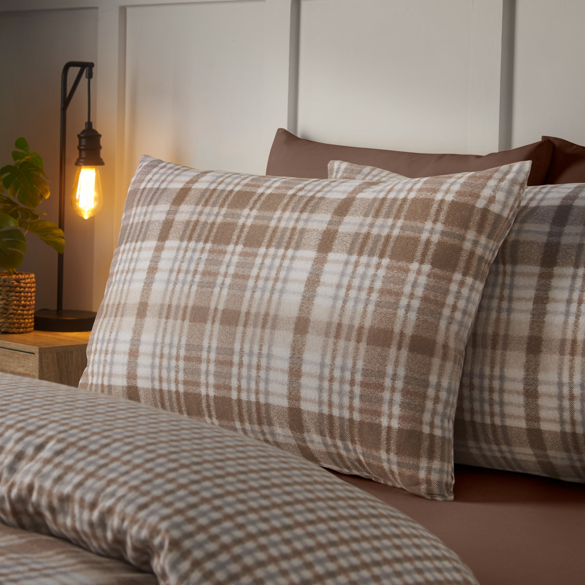 Hamish Check Natural Duvet Set Brushed Cotton