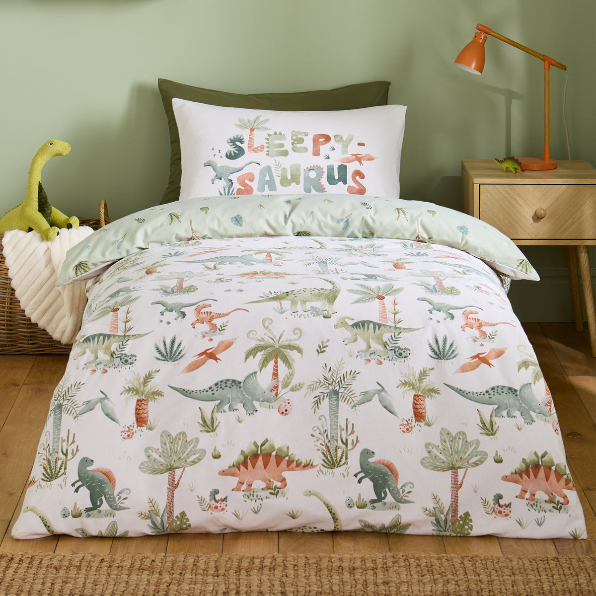 Sleepy Saurus Dino Cream Duvet Set Brushed Cotton