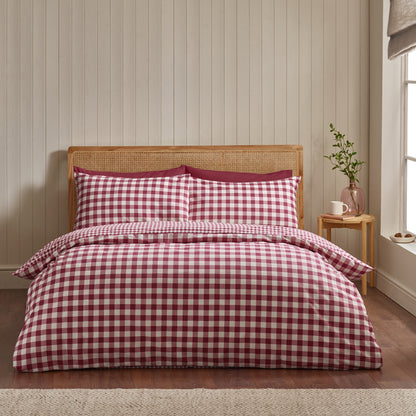 Gingham Burgundy Duvet Set Brushed Cotton