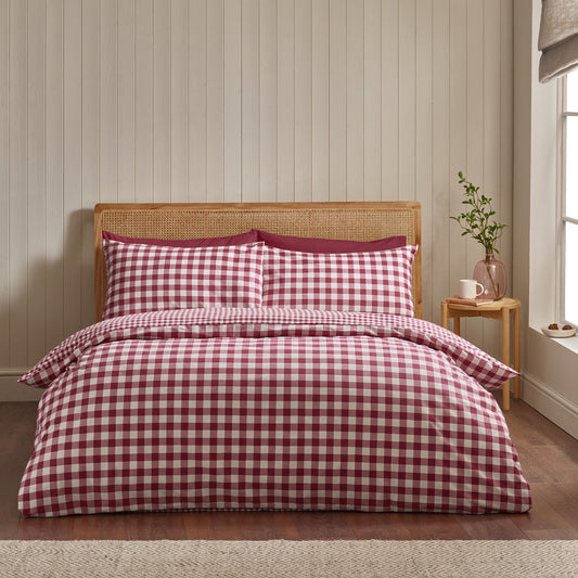 Gingham Burgundy Duvet Set Brushed Cotton