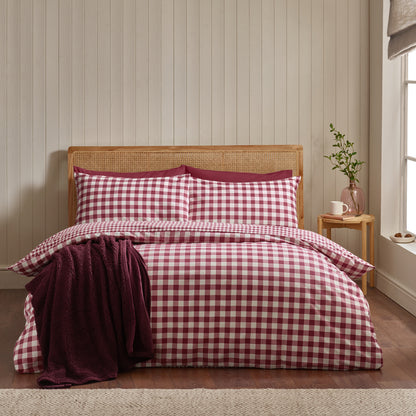 Gingham Burgundy Duvet Set Brushed Cotton