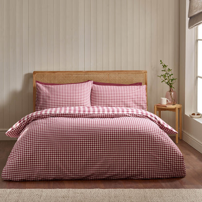 Gingham Burgundy Duvet Set Brushed Cotton
