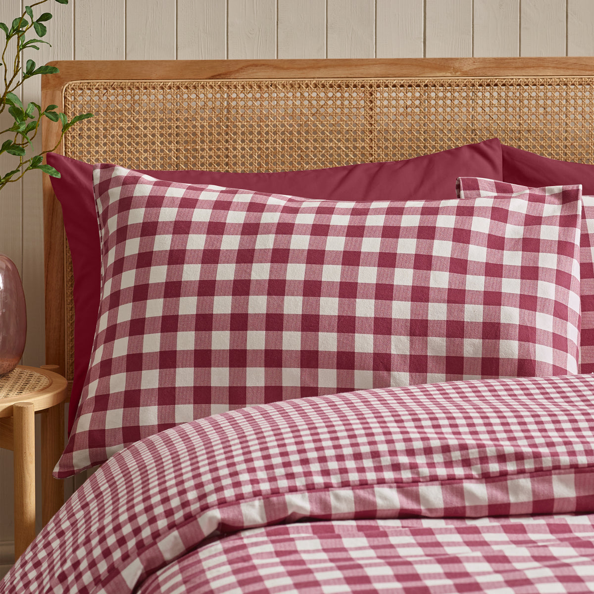 Gingham Burgundy Duvet Set Brushed Cotton