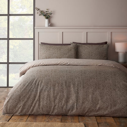 Herringbone Chocolate Duvet Set Brushed Cotton