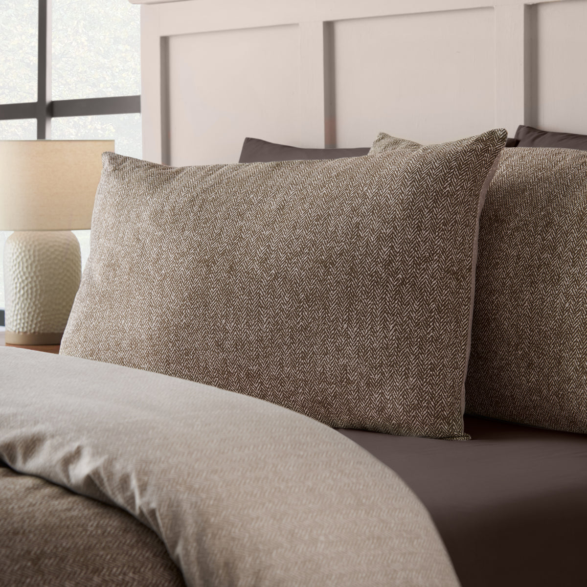 Herringbone Chocolate Duvet Set Brushed Cotton