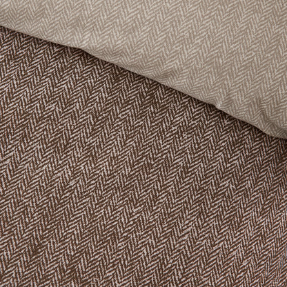 Herringbone Chocolate Duvet Set Brushed Cotton