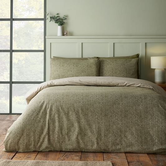 Herringbone Green Duvet Set Brushed Cotton