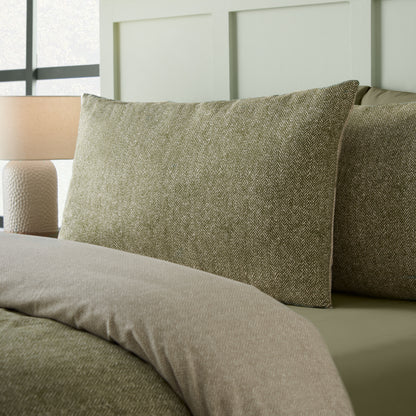 Herringbone Green Duvet Set Brushed Cotton