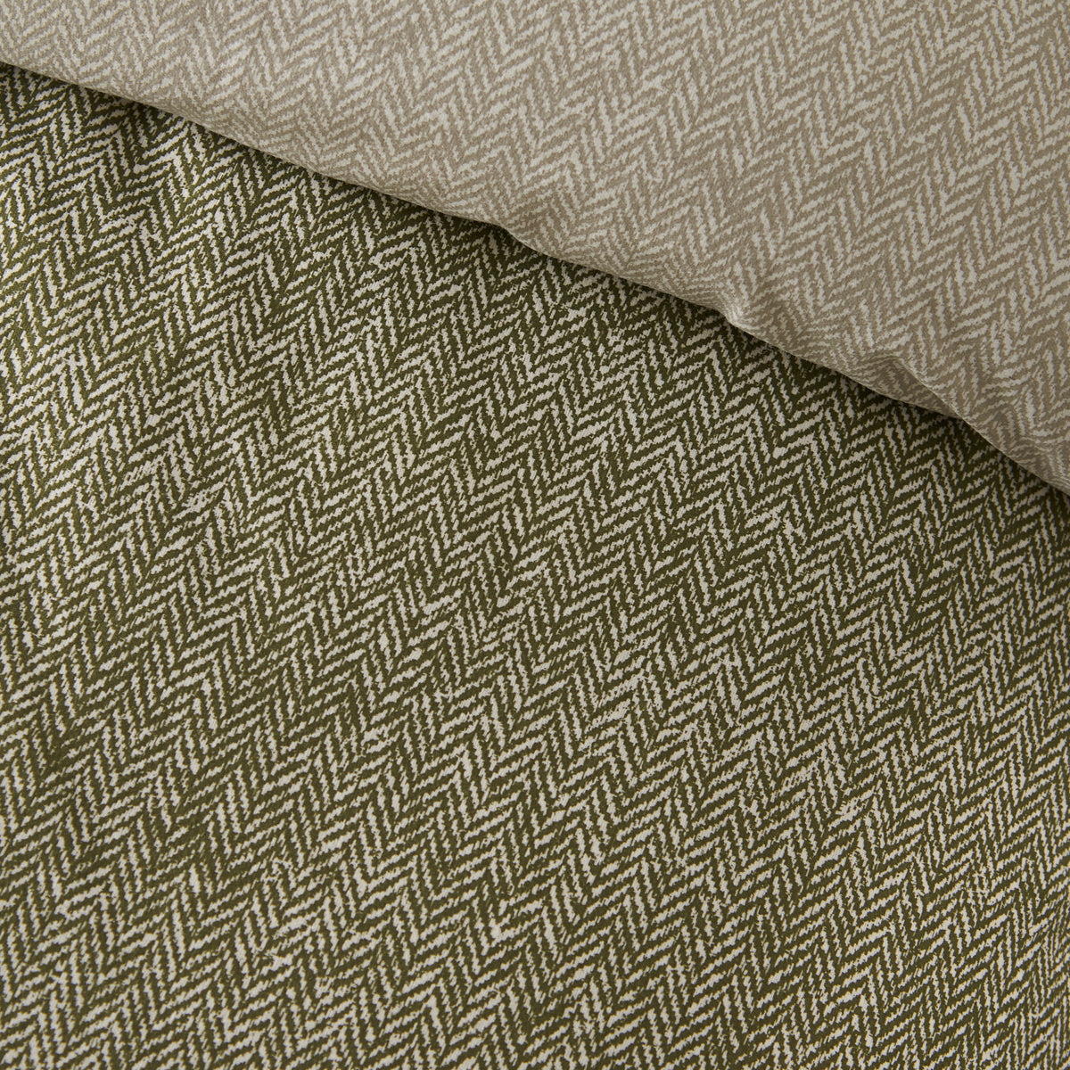 Herringbone Green Duvet Set Brushed Cotton