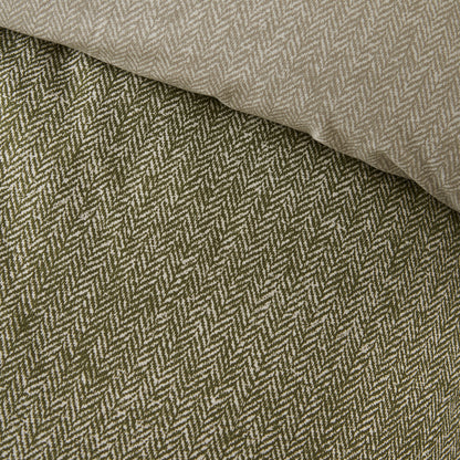 Herringbone Green Duvet Set Brushed Cotton