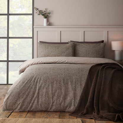 Herringbone Chocolate Duvet Set Brushed Cotton