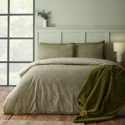 Herringbone Green Duvet Set Brushed Cotton