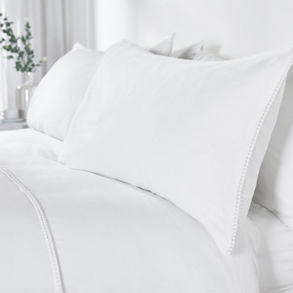 Pom Pom White Duvet Set Brushed Cotton
