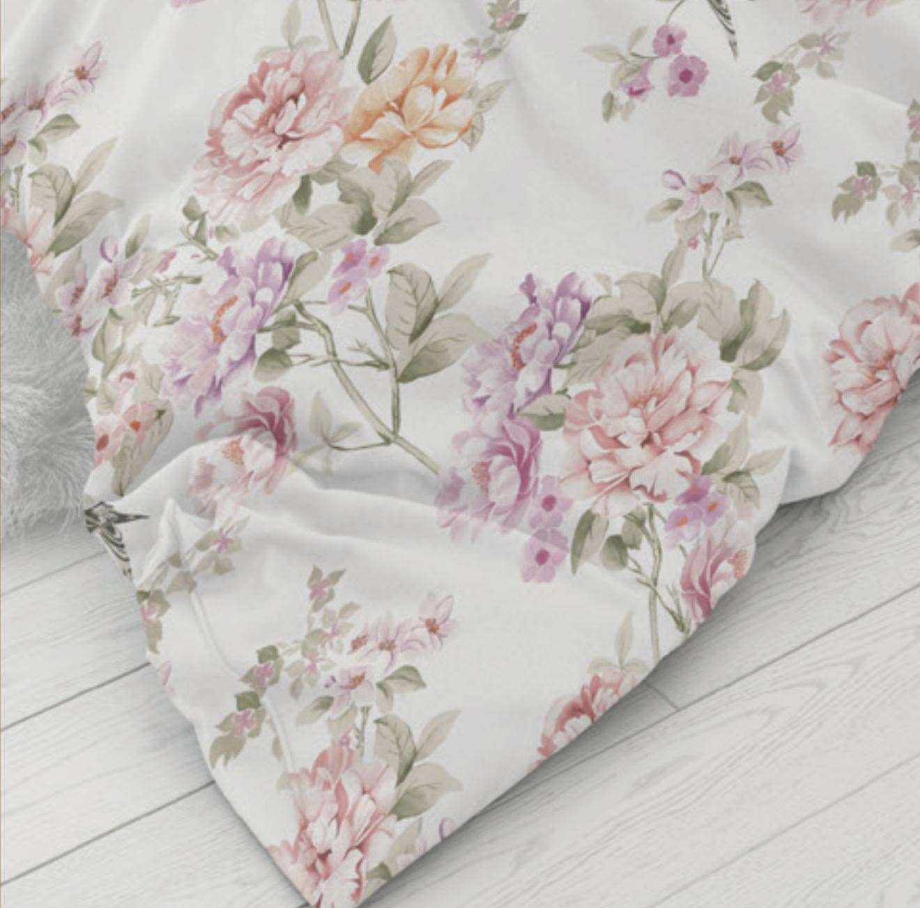 Pink and blush flowers on white background Belledorm Anisshka duvet set