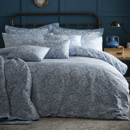 floral countryside design in a contemporary shade of pale blue.