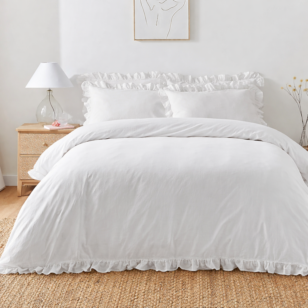 Cassia Frill Shaped Duvet Set – White
