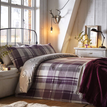 Colville Check Brushed Cotton Double Duvet set Purple