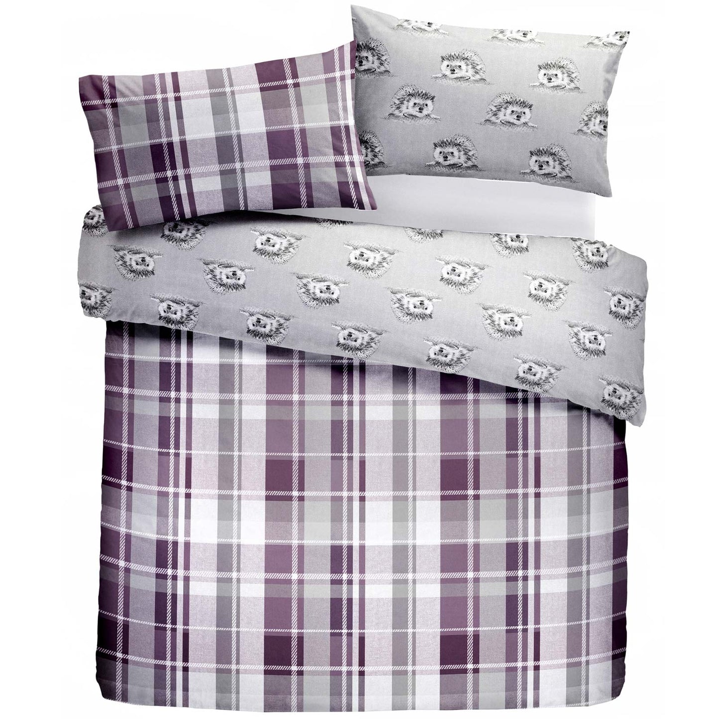 Colville Check Brushed Cotton Double Duvet set Purple
