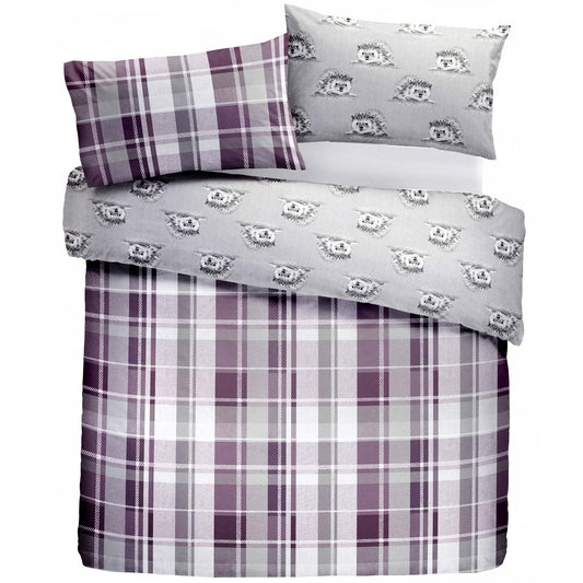 Colville Check Brushed Cotton Double Duvet set Purple