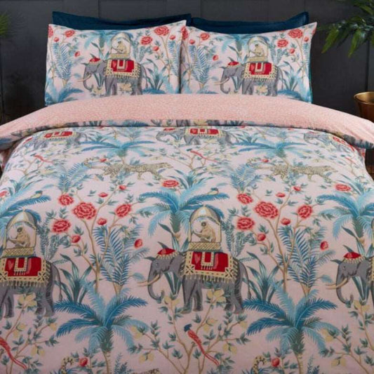 Stunning Jungle Expedition duvet cover featuring a vibrant and exotic print of leopards, elephants, monkeys and sways of palm leaves and flowers will work as an on-trend finishing touch to any bedroom. This navy blue design is also fully reversible with a delicate animal print reverse.