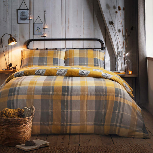 Colville Check Brushed Cotton Double Duvet set Ochre