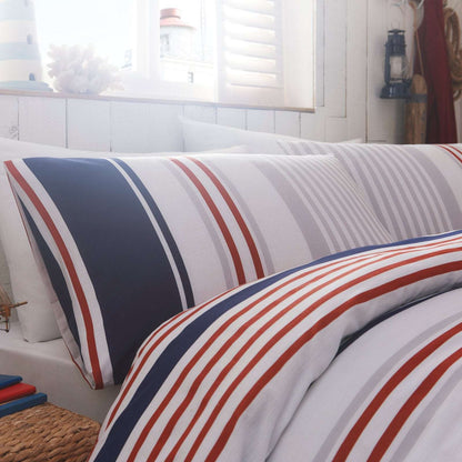 Nautical Stripe Red White & Blue Double Duvet Set