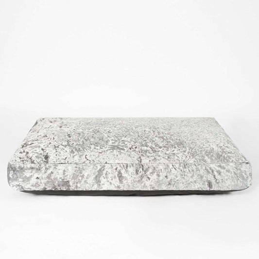 Crushed Velvet Dog Bed Cushion, Silver - Large