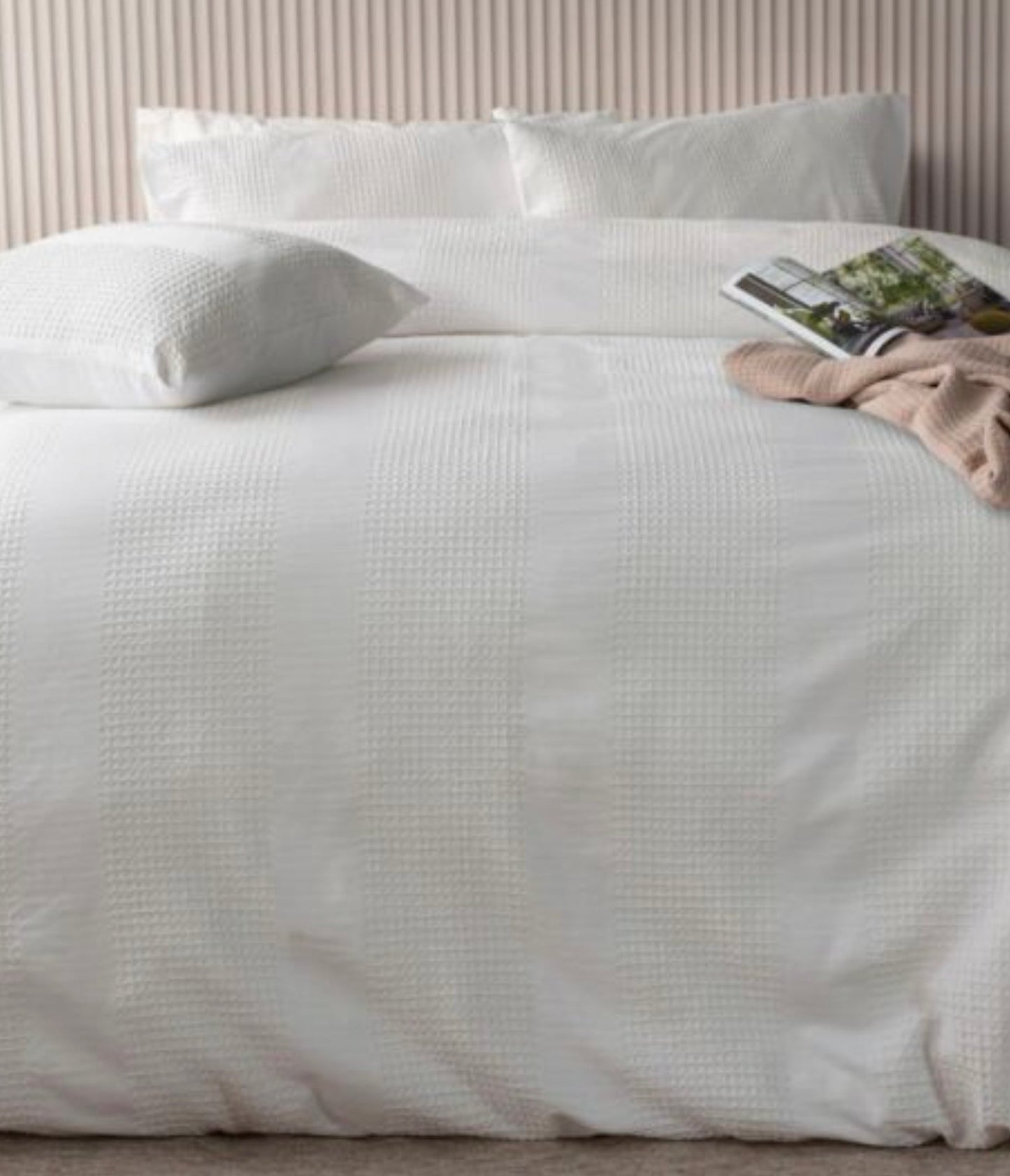 Waffle Stripe Shaped Duvet Cover Set - Vanilla