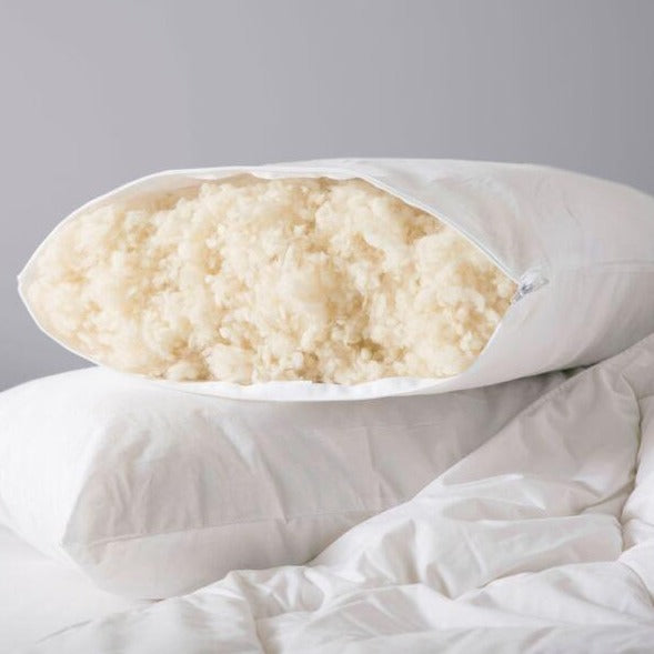 Find your own level of comfort with our wool pillow. We have generously filled the pillow with loose removeable wool. Simply unzip the pillow and remove some of the wool should you want a softer pillow.