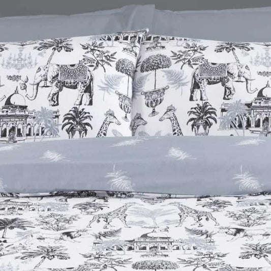 close up view of elephants, giraffes trees in black and white