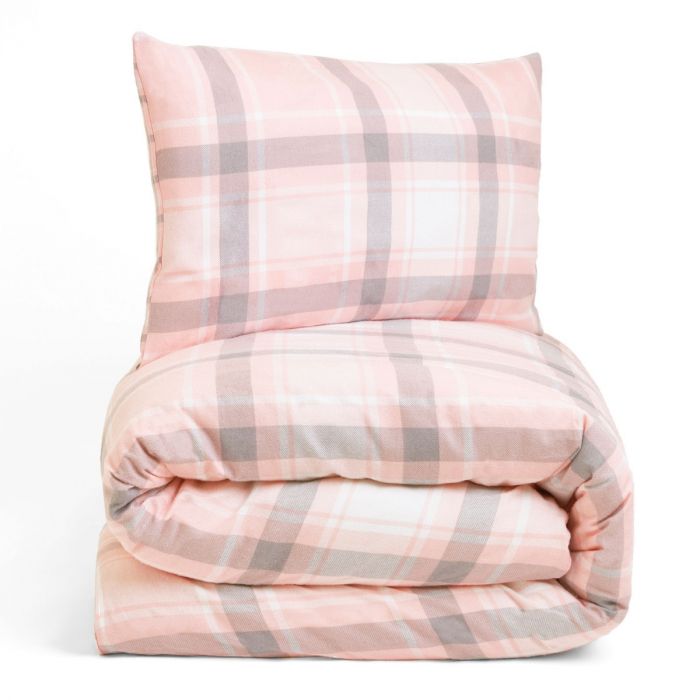 Check design in blush and light grey, reversible duvet set with pillowcase