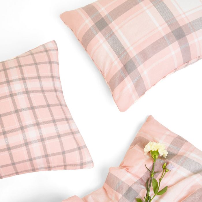 Check design in blush and light grey, reversible duvet set with pillowcase