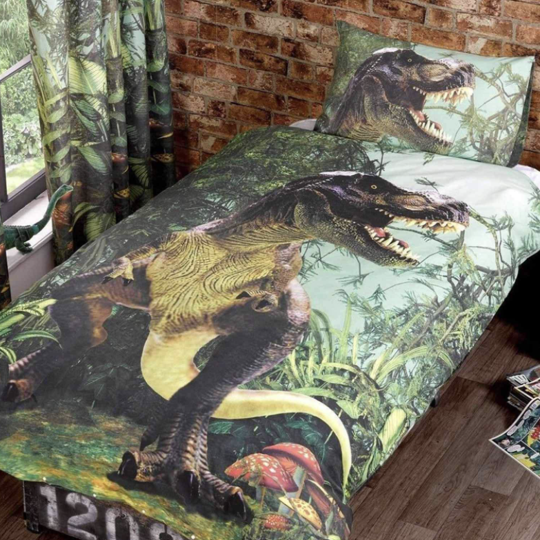 These T-Rex duvet covers feature a ferocious Tyrannosaurus Rex in his Jurassic jungle home, perfect for a WILD finishing touch to your kid's room!
