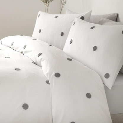 Garden Dot Doppelbett-Bettwäsche-Set, Weiß und Schiefer